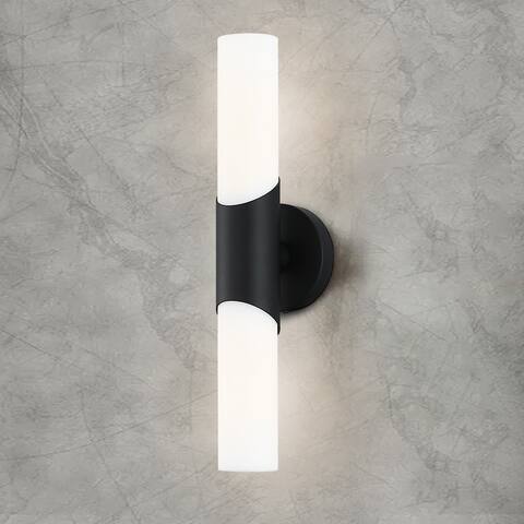 2-Light 16-inch Modern/Contemporary ADA Black Bath Vanity Light Bar with White Opal Glass - 16-inch H