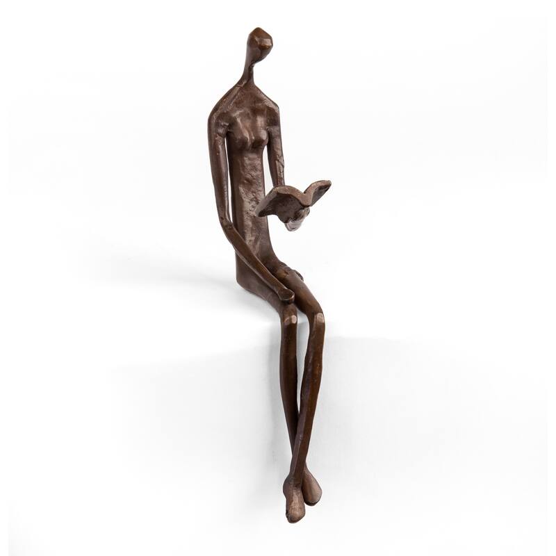 Handcrafted Reading Woman Figurine - 9.5" - Bronze