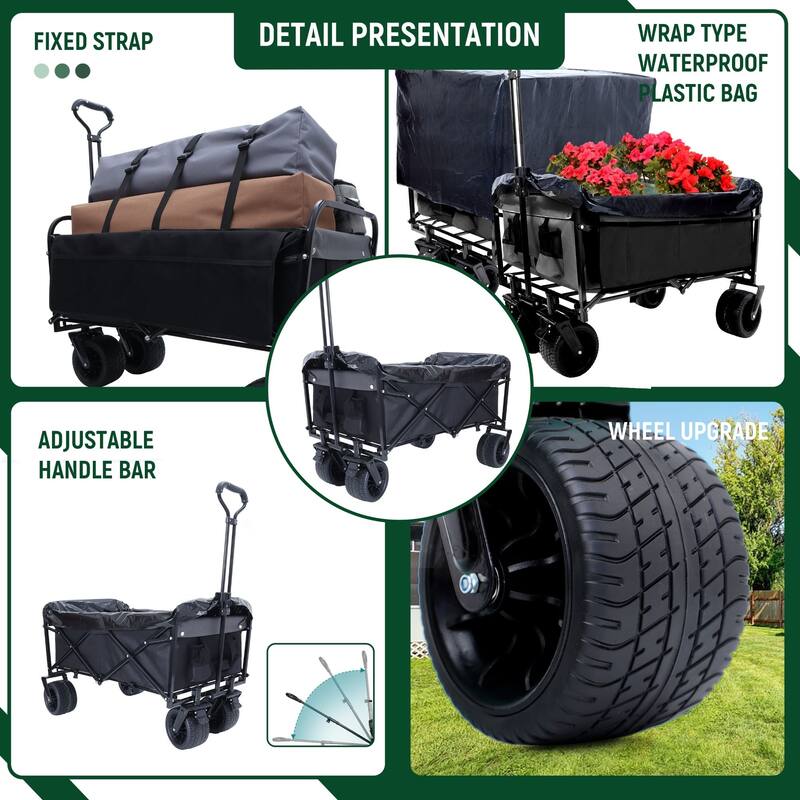 440 lb Collapsible Floral Wagon Cart with 360° Swivel Wheels