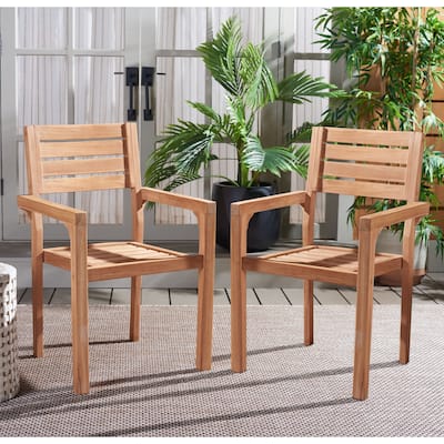 SAFAVIEH Outdoor Patio Furniture Leon Solid Teak Wood Stacking Chair (Set of 2) - 22"W x 24"D x 91"H