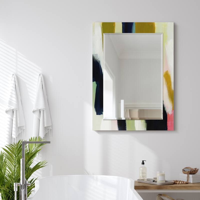 Sunder Rectangular Beveled Wall Mirror on Free Floating Printed Tempered Glass - 40" x 30"