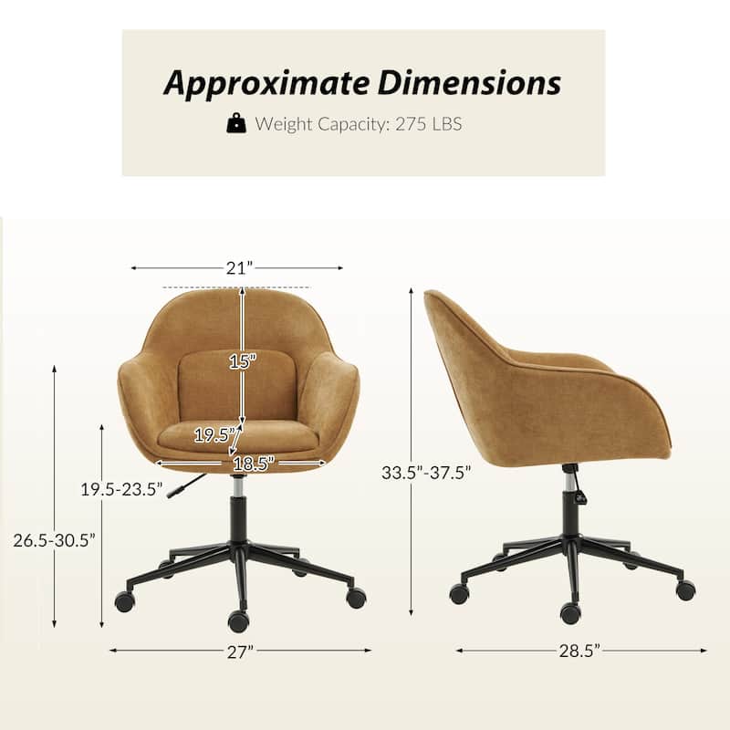 Victoria Modern Curved Backrest Office Chair with Casters and Metal Base by HULALA HOME