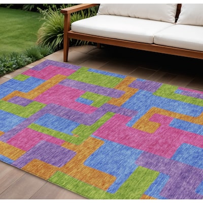 HomeRoots Abstract Transitional Rectangle Outdoor Rug