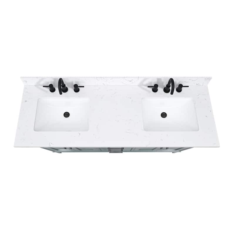 Madison 60 in. Double Sink Bathroom Vanity with Engineered Stone Top - 61" x 22"D x 35"H