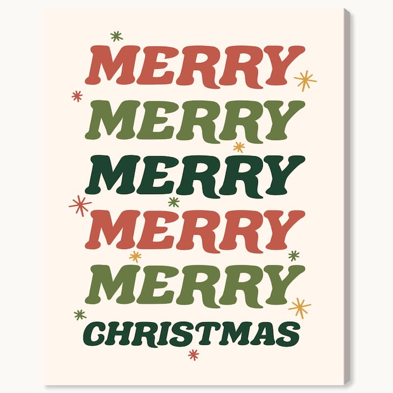 Wynwood Studio Canvas Holiday and Seasonal Merry Merry Lil Stars Red Wall Art Canvas Print