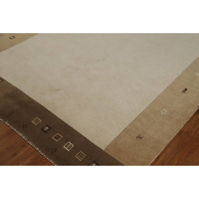 Beige Tribal Gabbeh Indian Rug Hand-Knotted Wool Carpet - 5'2" x 7'6"