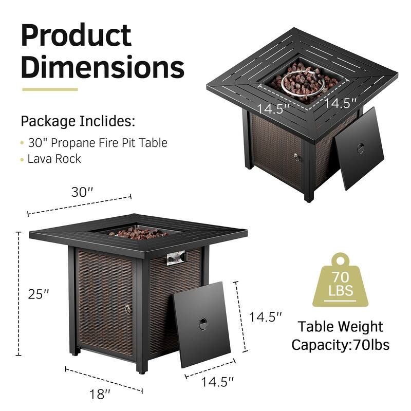 30 Inch 50,000 BTU Square Outdoor Propane Fire Pit Table