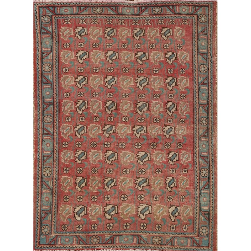 Geometric Tabriz Persian Vintage Rug Handmade Wool Carpet - 3'6"x 4'8"