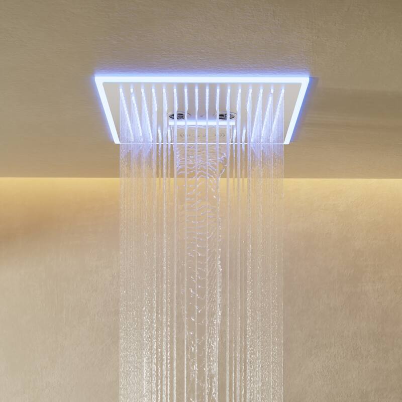 Shower Faucet System 16" Ceiling Mount Shower Head 3 Spray Modes Body Jets Handheld Spray with Slide Bar LED Music