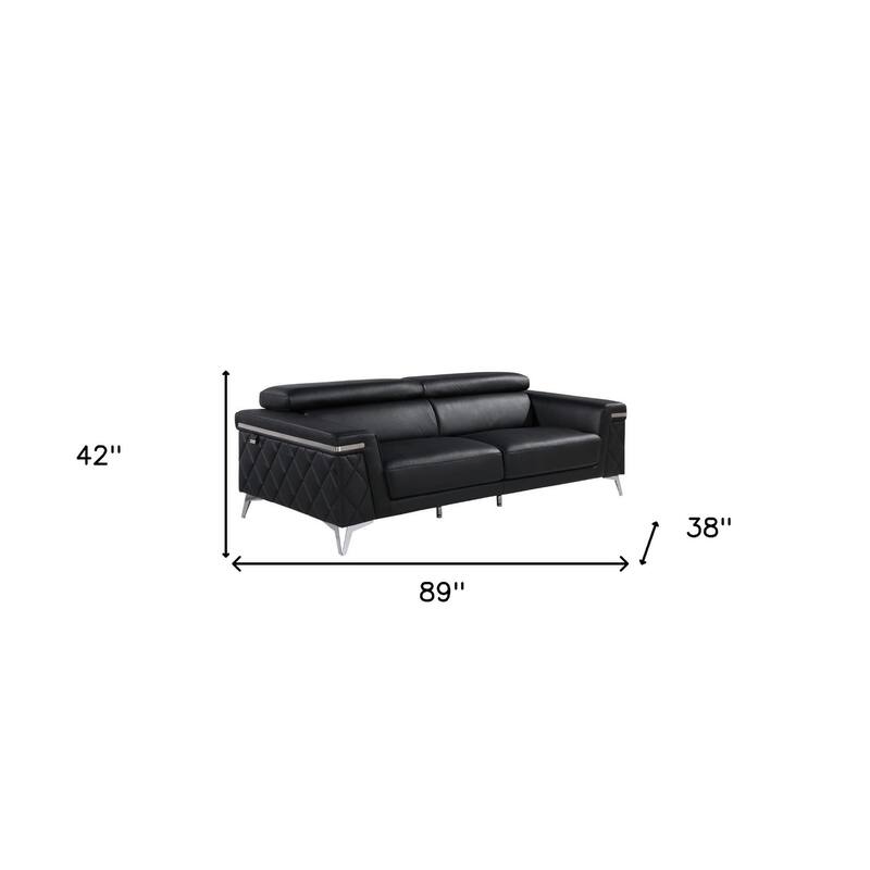 Two Piece Black Italian Leather Four Person Seating Set