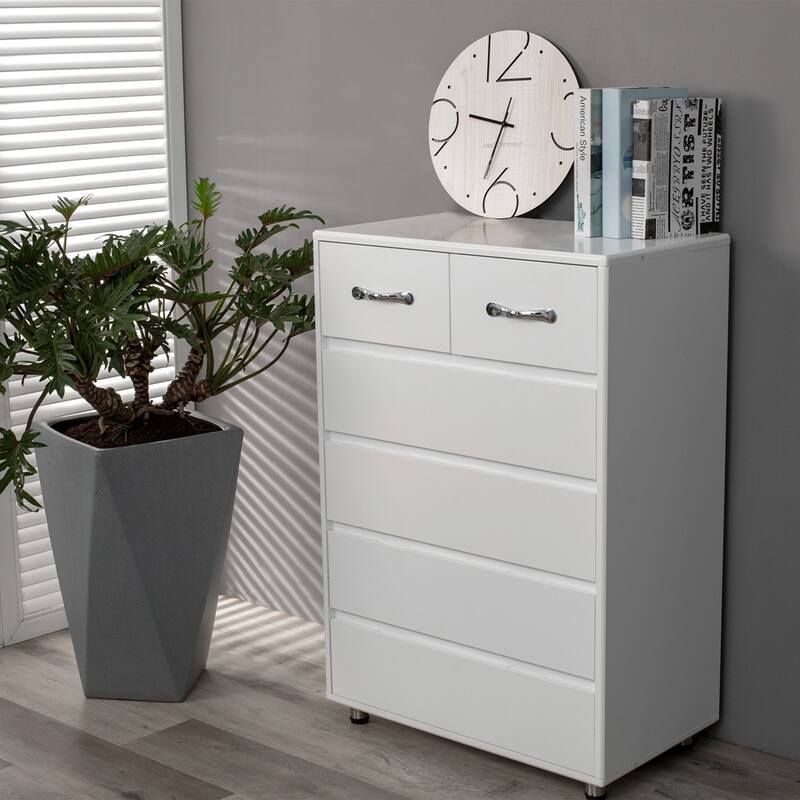 Six drawer side table-white - White