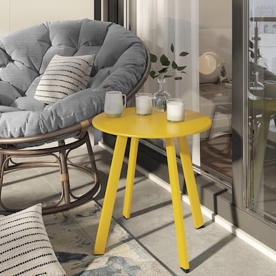 Indoor & Outdoor Steel Side Table, Weather-Resistant Round End Table with Square Feet, Small Accen Table Great for Patio