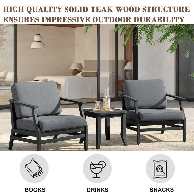 3 Set Outdoor Teak Wood Club Chairs with Side Table