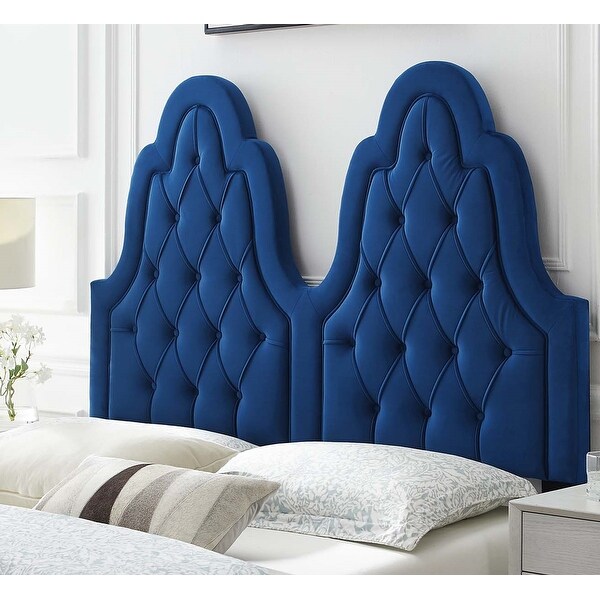 Blue tufted discount headboard queen