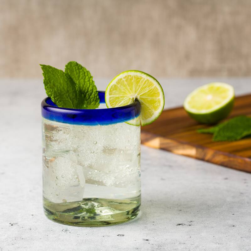 10 Strawberry Street Cobalt Rim Handlown Mexican Glassware, set of 6