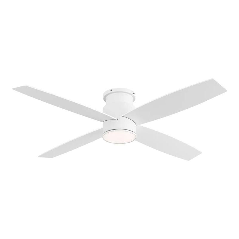 MLiAN Flush Mount DC Ceiling Fan with Lights and Remote, 4 Reversible Blades - Oak/White - 52''