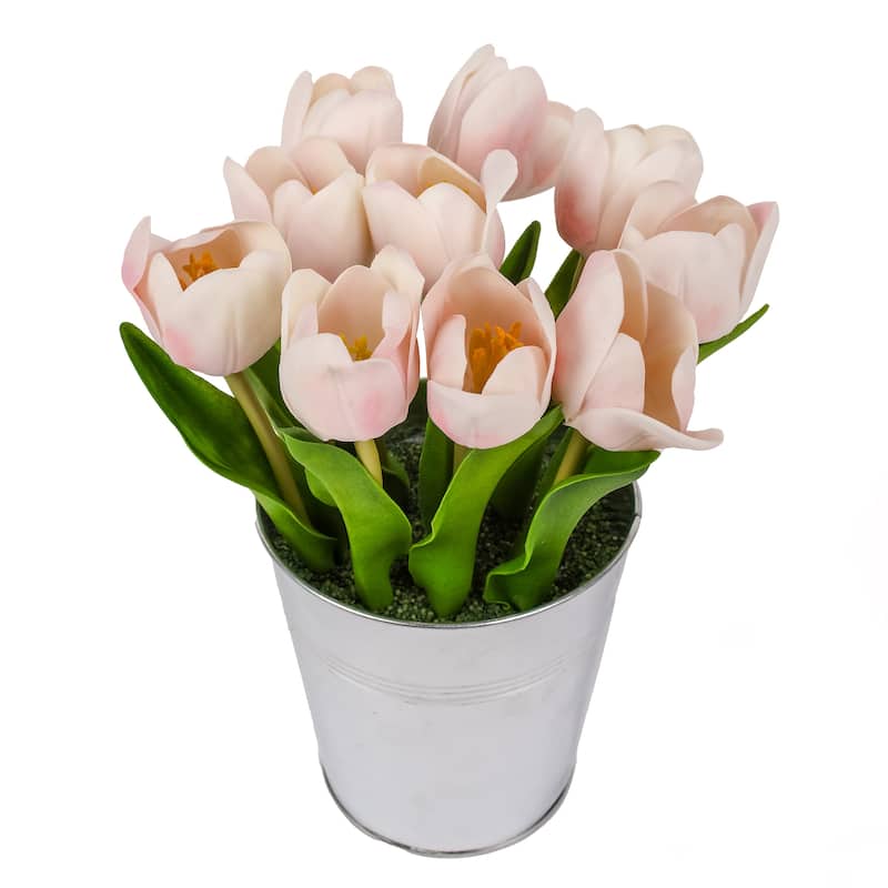 National Tree Company 9 in. Pink Tulip Bouquet in Metal Pot