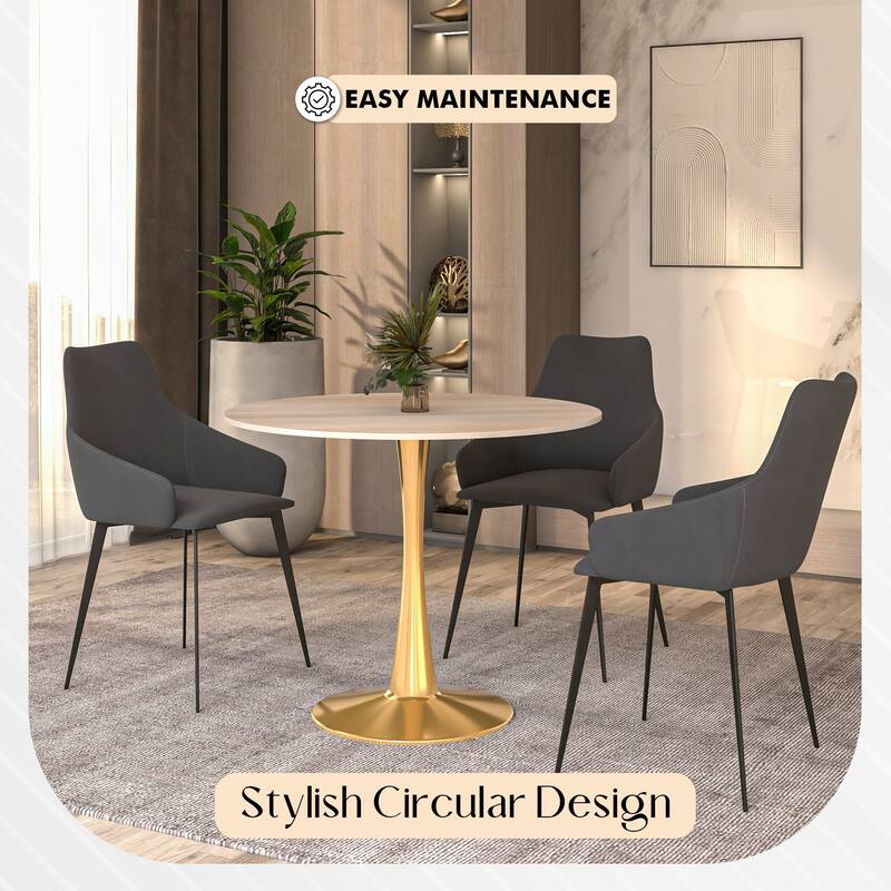Bristol Round Dining Table 35 in. Sintered Stone Tabletop & Brushed Gold Stainless Steel Pedestal Base