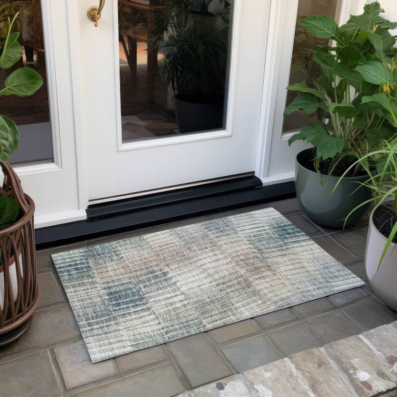 Machine Washable Indoor/ Outdoor Casual Stripe Chantille Rug - Sage - 1'8" x 2'6"