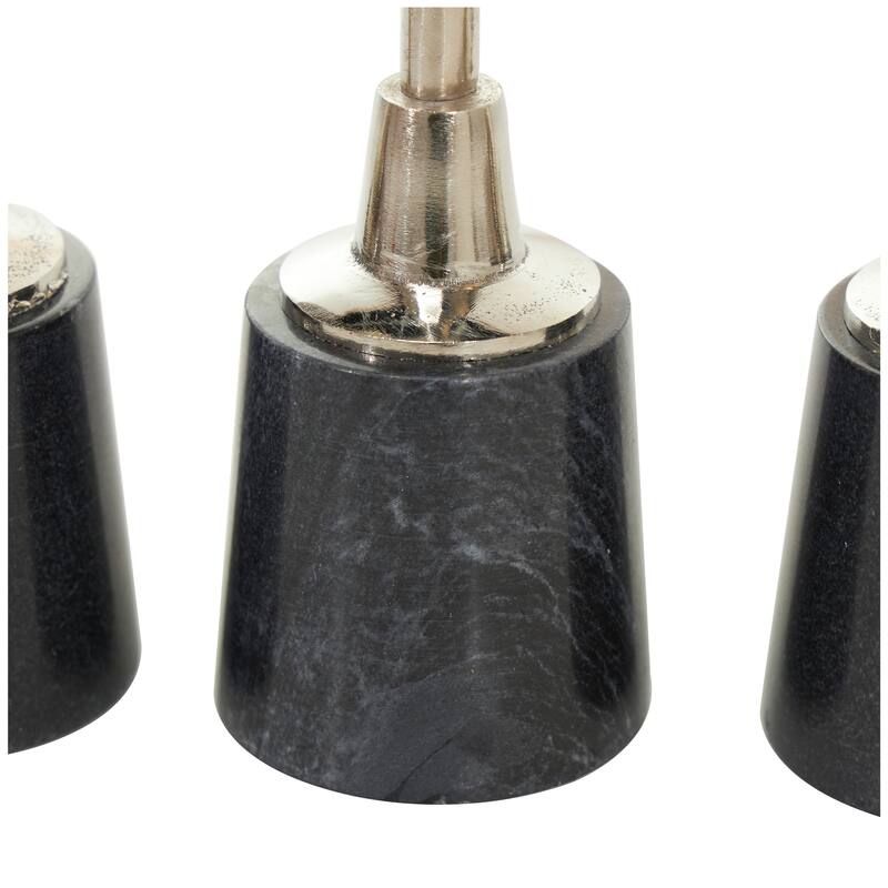Silver Aluminum Slim Geometric Candle Holder with Black Marble Base (Set of 3)