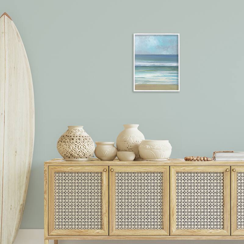Stupell Calming Blue Waves Impression Framed Giclee Art Design By Sally Swatland