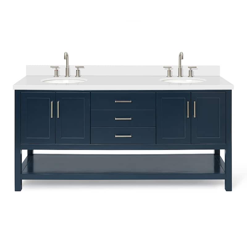 Ariel S073DWQOVO Magnolia 72" Free Standing Double Basin Vanity Set - Midnight Blue / Pure White Top - Painted
