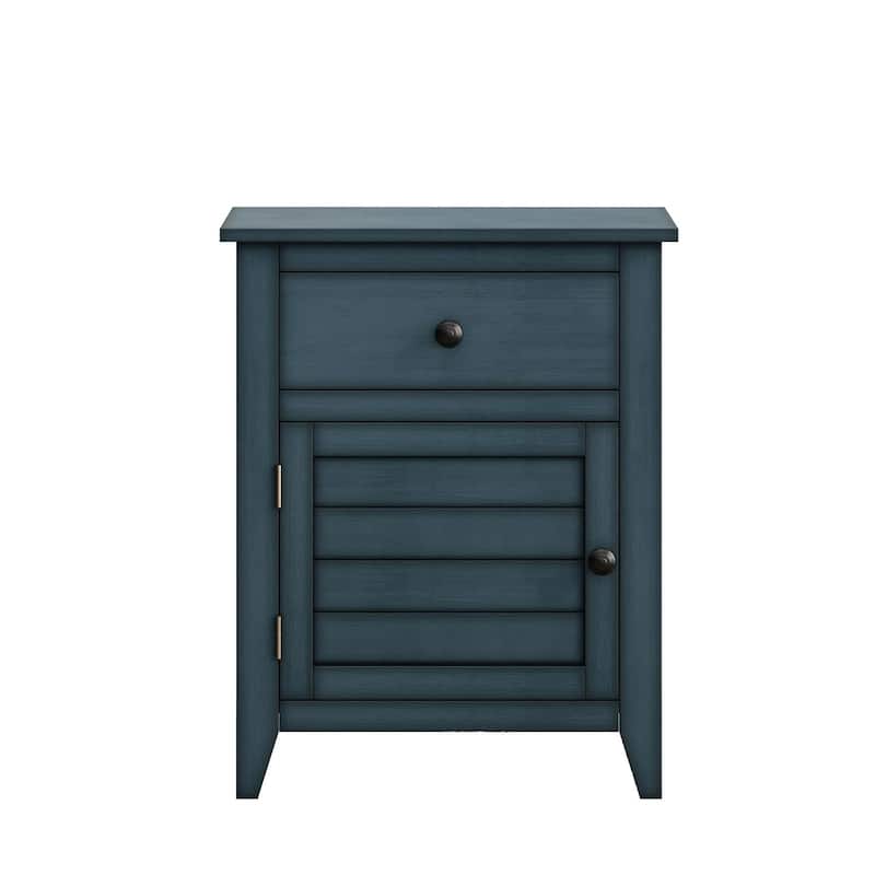 1-Drawer Nightstand with Closed Cabinet Antique Blue Finish Transitional Style
