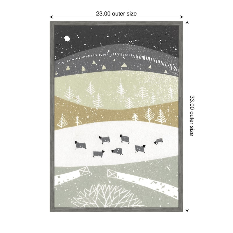 Kate and Laurel Sylvie Folk Dales Snow Linocut Framed Canvas by Giuliana Lazzerini