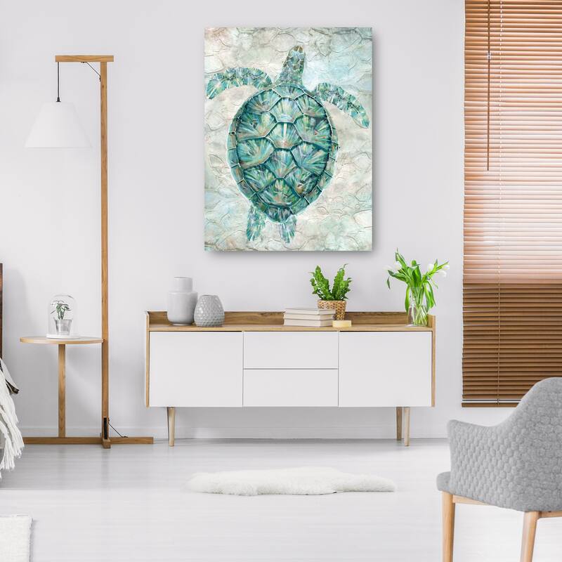 Sea Turtle Mosaic Teal By Studio Arts Canvas Art Print