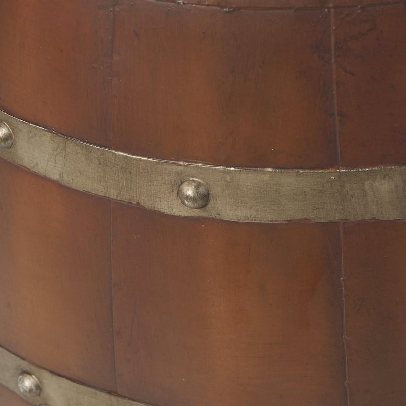 Metal Wine Barrel Accent Table - Brown - Roche River Decor - 20"Wx20"Lx19"H