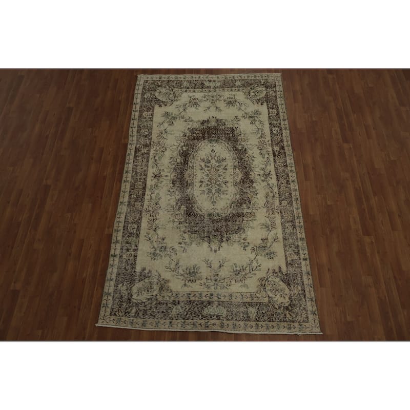 Hand Knotted Oriental 100% Wool Carpet Transitional Floral Beige & Ivories Anatolian Area Rug - 9' 1'' X 5' 4''