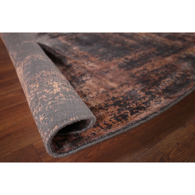 Abstract Indian Round Rug Hand-Knotted Wool Carpet - 9'2"x 9'2"