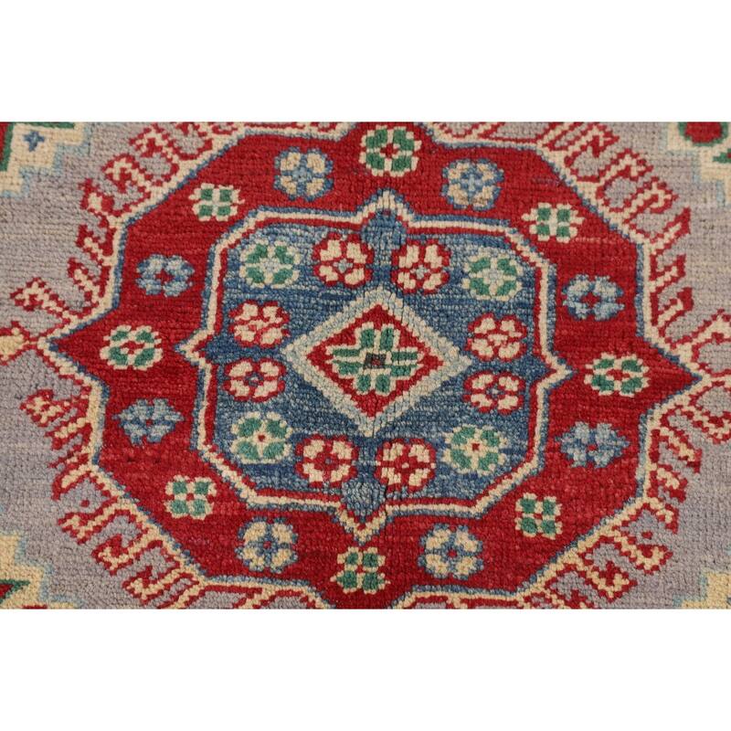 Grey Geometric Kazak Oriental Area Rug Handmade Wool Carpet - 5'1" x 6'9"