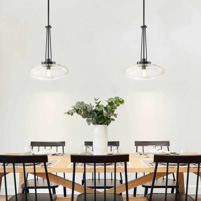 1-Light Matte Black/Brushed Brass Industrial Modern Glass Pendant Light with Swivel Head for Dining Bar & Bedroom