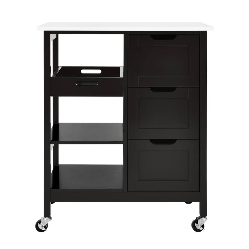 Moasis Rolling Kitchen Bar Trolley Serving Cart with 3 Drawers and Wheels