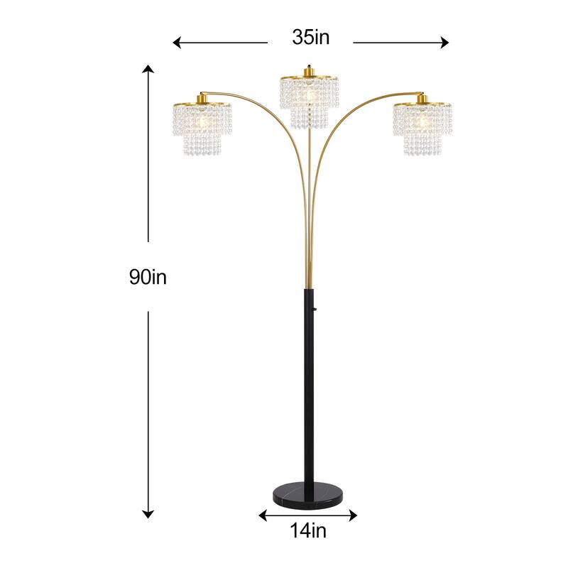 Brio 85" 3-Light Modern Gold Crystal Arc Floor Lamp - 85