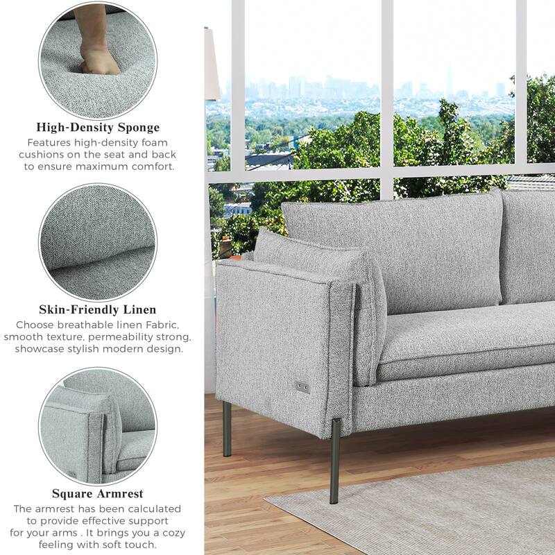 76.2" Modern Style 3 Seat Sofa for Living Room
