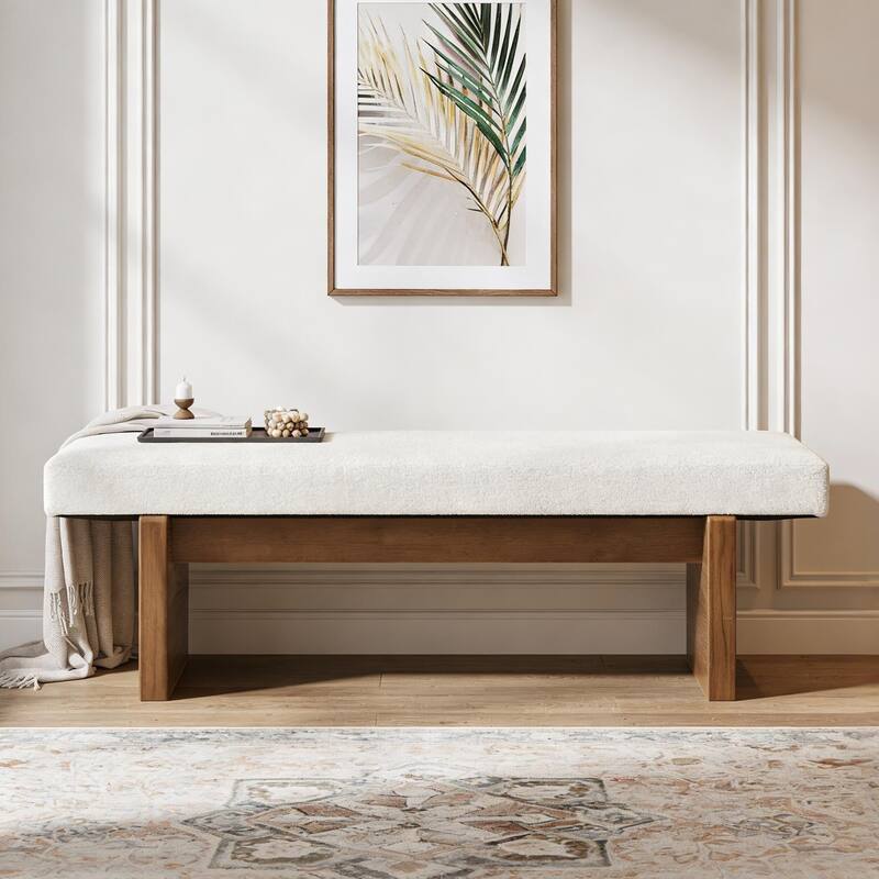 55" Solid Wood Entryway Bench, Upholstered Bedroom Bench