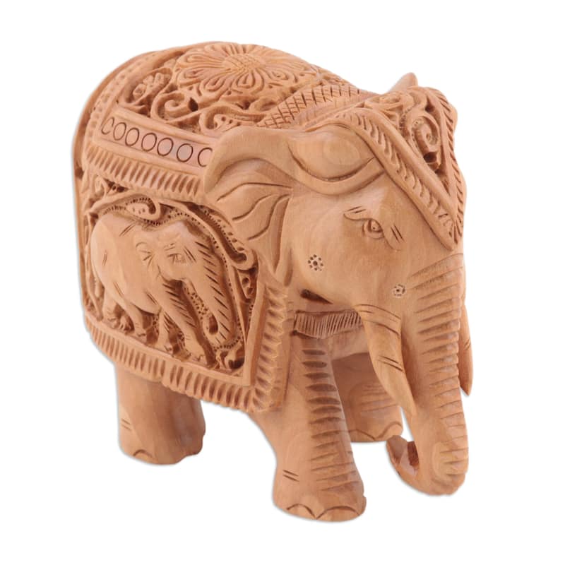 Novica Handmade Pomp And Pachyderm Wood Sculpture