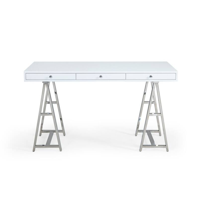 Modrest Ostrow White & Stainless Steel Desk