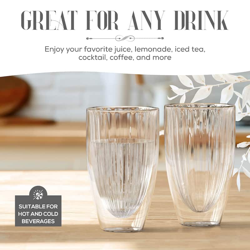 Elle Decor Ribbed Double Wall Coffee Cup Ribbed Glass Set of 2 Glass