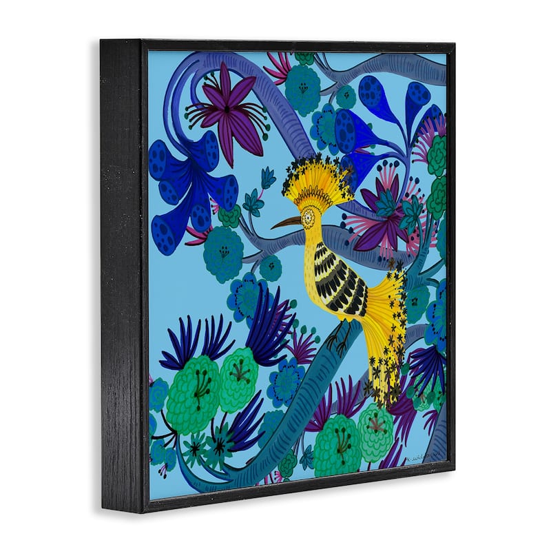Stupell Whimsical Yellow Bird & Flowers Framed Giclee Art Design By Kay Widdowson