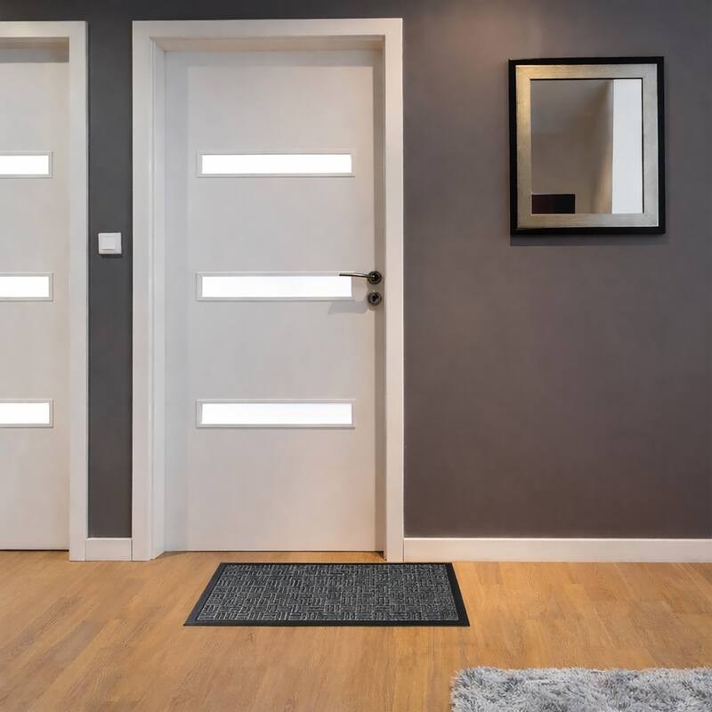 Outdoor Front Door Mat Checkerboard Yvan Polypropylene Rubber Rug Grey