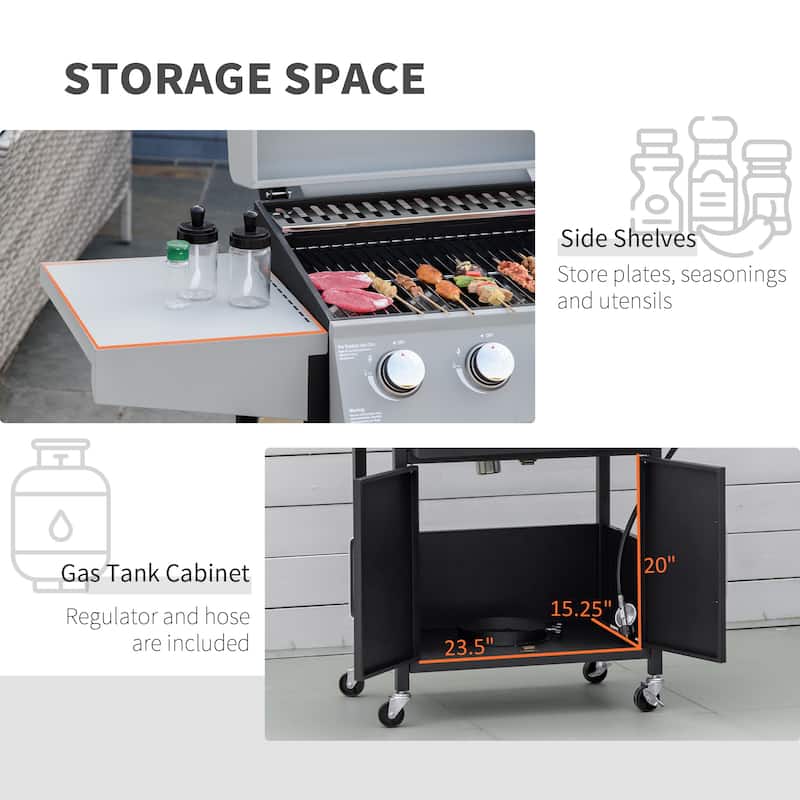 Outsunny 4+1 Burner Liquid Propane Gas Grill Outdoor Cabinet Style BBQ Trolley w/ Side Burner, Warming Rack, Thermometer