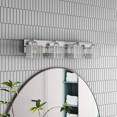 Modern Polished Chrome 4-Light Exquisite Textured Crystal Bathroom Vanity Lighting