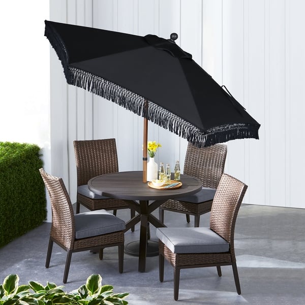 better homes & gardens ventura 7.5 fringe patio umbrella Ventura 7.5' Black Fringe Round Market Patio Umbrella - Bed Bath & Beyond