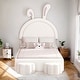 preview thumbnail 9 of 14, Kids Twin Velvet Upholstered Rabbit-Shape Platform Bed with 2 Storage Stools White