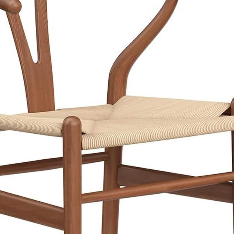 HomeRoots 27" Beige and Walnut Solid Wood Counter Height Bar Chair