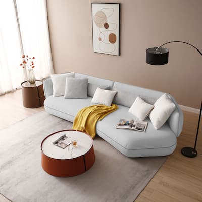 Mid-century Modern Stylish Upholstered Sectional Beige Sofa Curved Sofa for Living Room