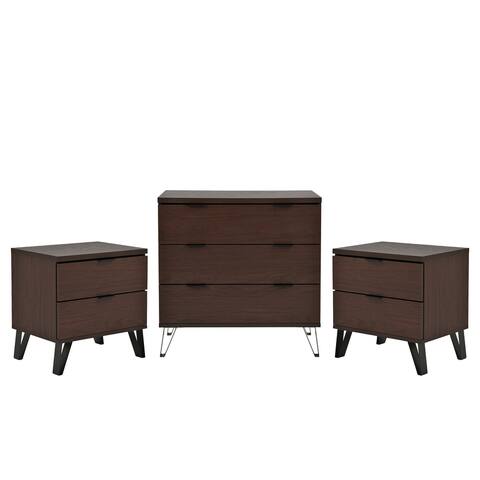 Norcross Faux Wood and Iron 3 Piece 3 Drawer Dresser and Nightstand Bedroom Set by Christopher Knight Home